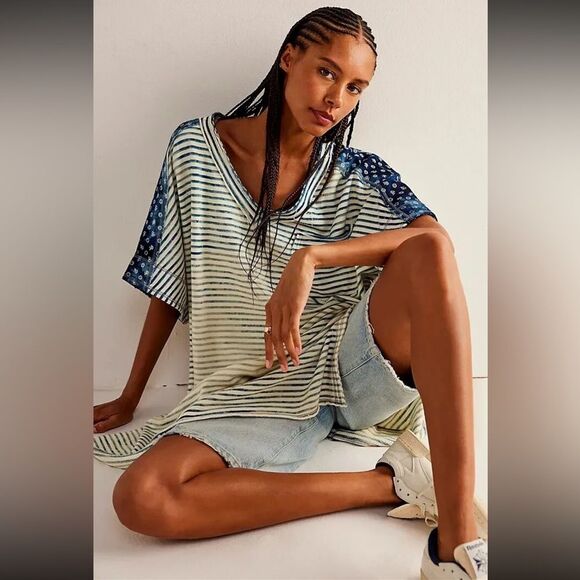 Free People We The Free True Blue Pocket Tunic Tee Size Small - Picture 11 of 11